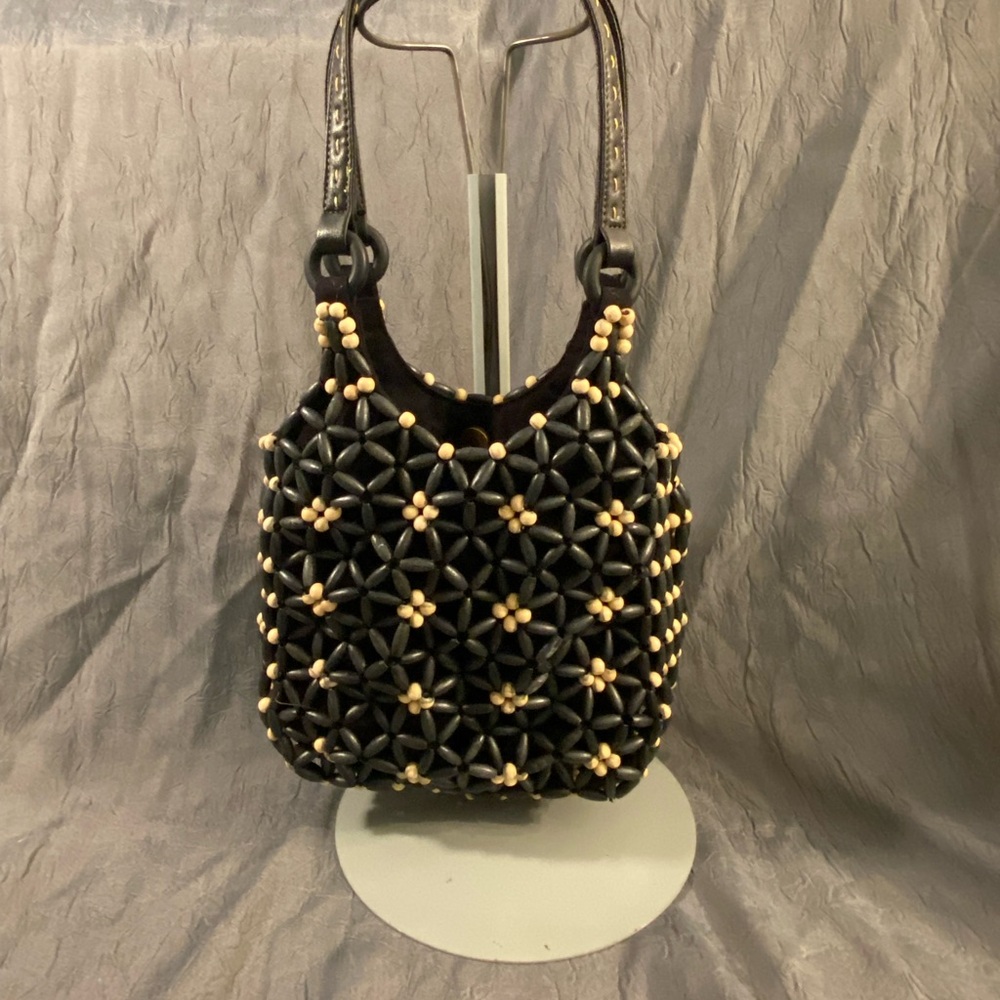 Indie wooden beaded floral 90s Nine West purse